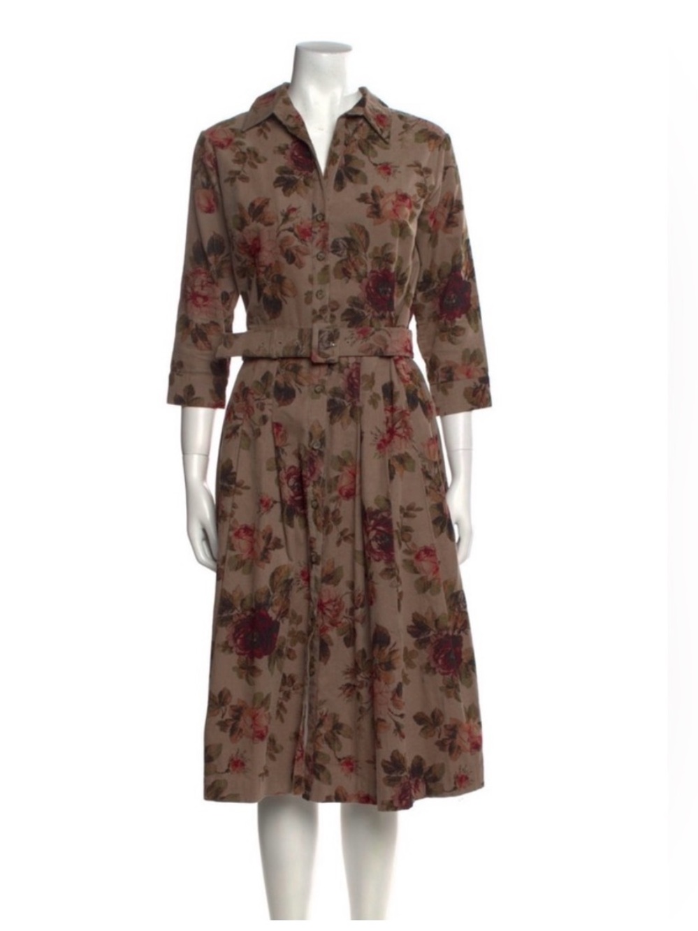SAMANTHA SUNG Corduroy Floral Belted Shirt Dress
